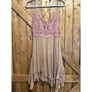 Free People Mauve Pink Lace Dress M flowy bohemian boho flare summer spring